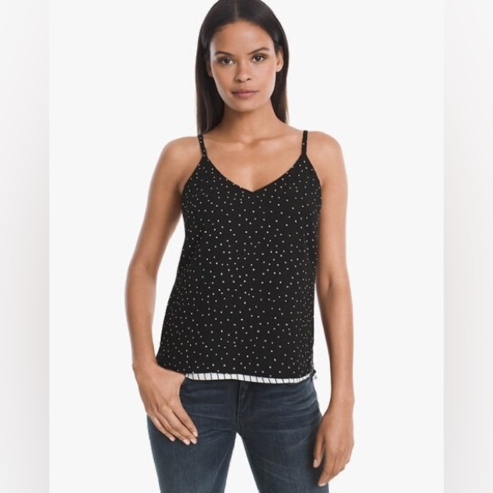 Reversible Vneck Woven Cami | Size XXS | Color Ecru w Black | WHBM